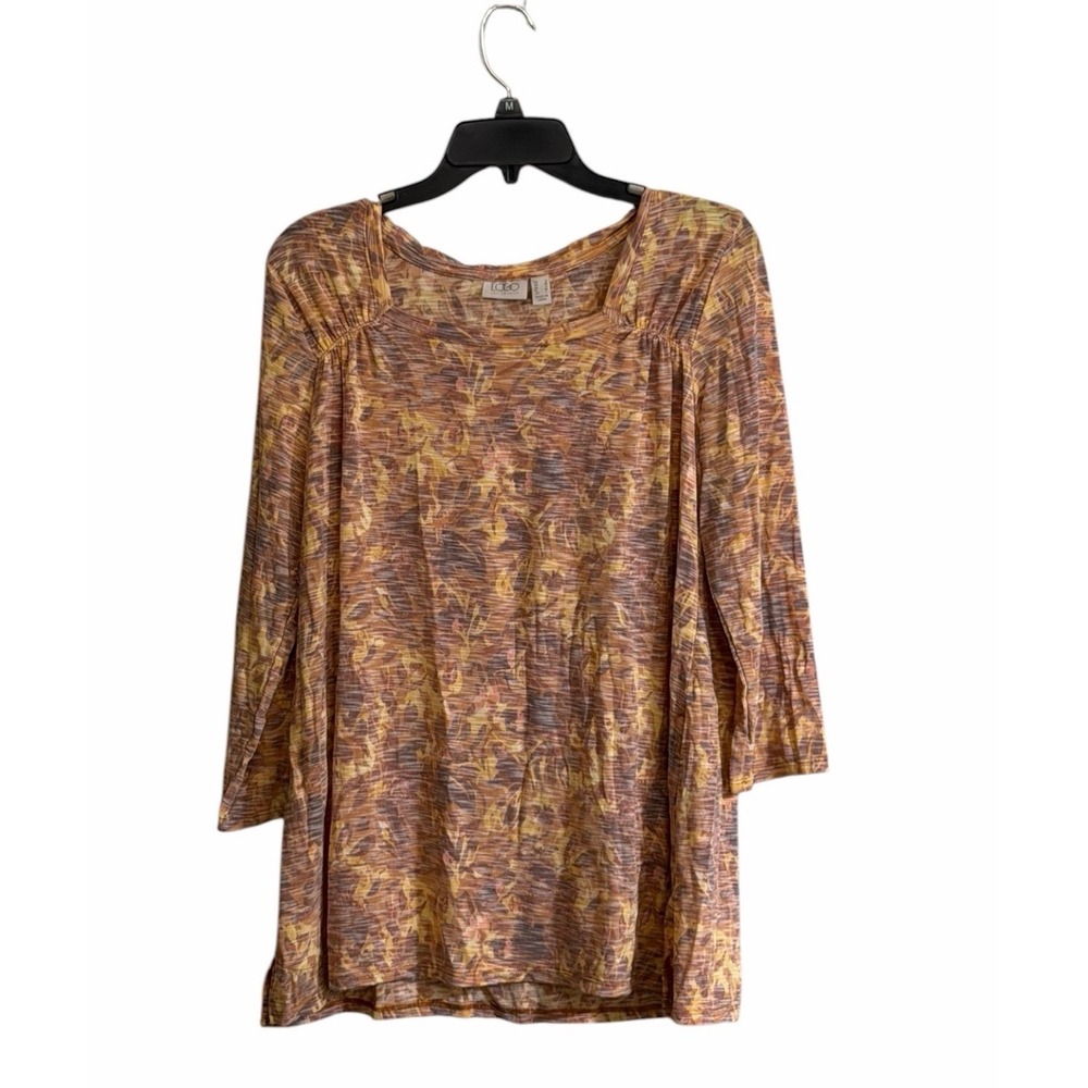 LOGO by Lori Goldstein Small Earthy Tone Abstract Floral Print Tunic Top Autumn